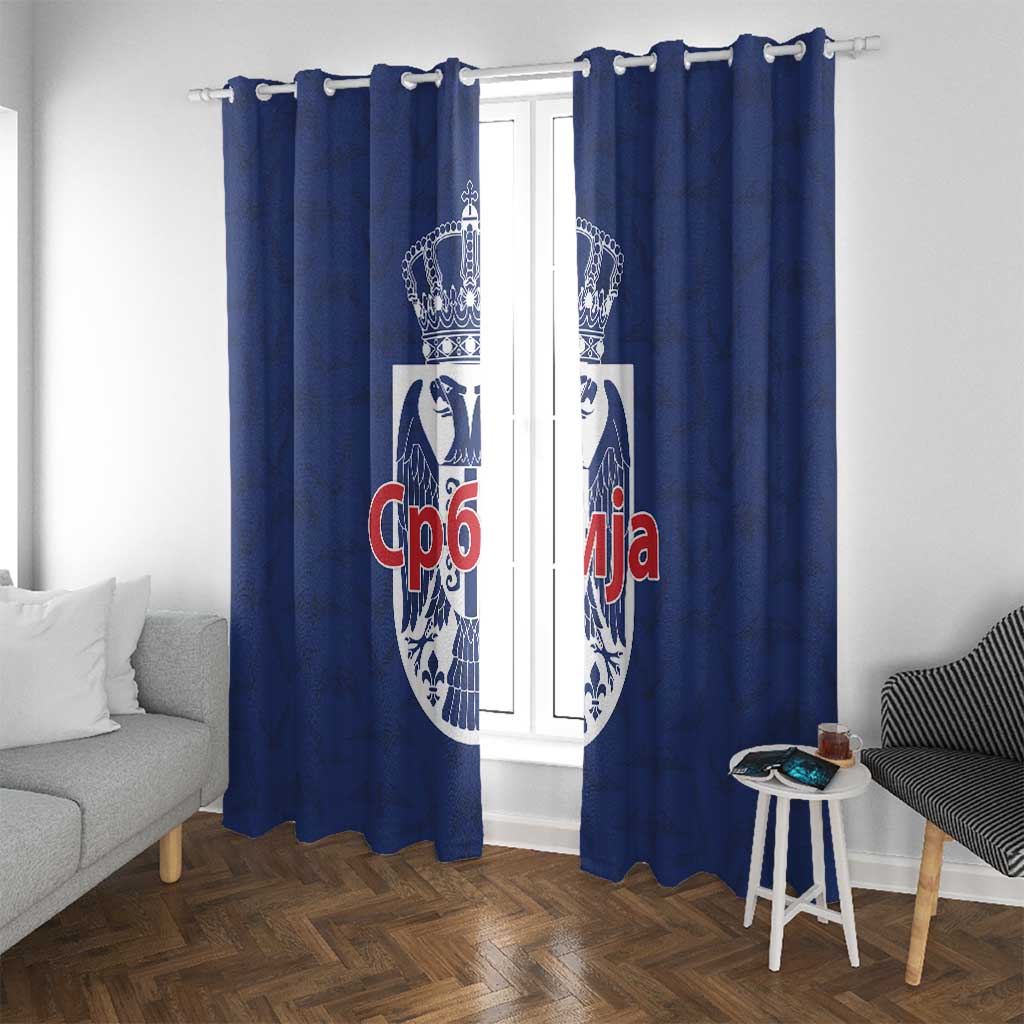 Serbia Flag Window Curtain with Double-Headed Eagle and National Coat of Arms Design