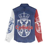 Serbia Flag Women Casual Shirt with Double-Headed Eagle and National Coat of Arms Design