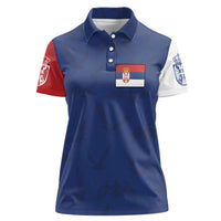 Serbia Flag Women Polo Shirt with Double-Headed Eagle and National Coat of Arms Design
