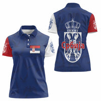 Serbia Flag Women Polo Shirt with Double-Headed Eagle and National Coat of Arms Design