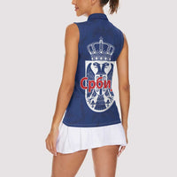 Serbia Flag Women Sleeveless Polo Shirt with Double-Headed Eagle and National Coat of Arms Design