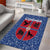 Serbia Area Rug with Royal Animal Crest and Tulip Floral Blue Background