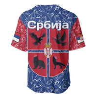 Serbia Baseball Jersey with Royal Animal Crest and Tulip Floral Blue Background