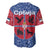 Serbia Baseball Jersey with Royal Animal Crest and Tulip Floral Blue Background