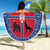 Serbia Beach Blanket with Royal Animal Crest and Tulip Floral Blue Background