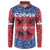 Serbia Button Sweatshirt with Royal Animal Crest and Tulip Floral Blue Background