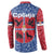Serbia Button Sweatshirt with Royal Animal Crest and Tulip Floral Blue Background
