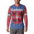 Serbia Button Sweatshirt with Royal Animal Crest and Tulip Floral Blue Background