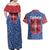 Serbia Couples Matching Off Shoulder Maxi Dress and Hawaiian Shirt with Royal Animal Crest and Tulip Floral Blue Background