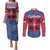 Serbia Couples Matching Puletasi and Long Sleeve Button Shirt with Royal Animal Crest and Tulip Floral Blue Background