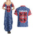 Serbia Couples Matching Summer Maxi Dress and Hawaiian Shirt with Royal Animal Crest and Tulip Floral Blue Background