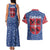 Serbia Couples Matching Tank Maxi Dress and Hawaiian Shirt with Royal Animal Crest and Tulip Floral Blue Background