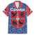 Serbia Family Matching Long Sleeve Bodycon Dress and Hawaiian Shirt with Royal Animal Crest and Tulip Floral Blue Background