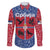 Serbia Family Matching Long Sleeve Bodycon Dress and Hawaiian Shirt with Royal Animal Crest and Tulip Floral Blue Background