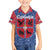 Serbia Family Matching Long Sleeve Bodycon Dress and Hawaiian Shirt with Royal Animal Crest and Tulip Floral Blue Background