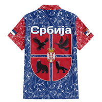 Serbia Family Matching Mermaid Dress and Hawaiian Shirt with Royal Animal Crest and Tulip Floral Blue Background