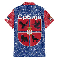 Serbia Family Matching Short Sleeve Bodycon Dress and Hawaiian Shirt with Royal Animal Crest and Tulip Floral Blue Background