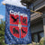 Serbia Garden Flag with Royal Animal Crest and Tulip Floral Blue Background