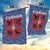 Serbia Garden Flag with Royal Animal Crest and Tulip Floral Blue Background