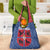 Serbia Grocery Bag with Royal Animal Crest and Tulip Floral Blue Background