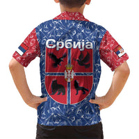 Serbia Hawaiian Shirt with Royal Animal Crest and Tulip Floral Blue Background
