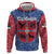 Serbia Hoodie with Royal Animal Crest and Tulip Floral Blue Background