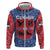 Serbia Hoodie with Royal Animal Crest and Tulip Floral Blue Background