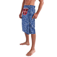Serbia Lavalava with Royal Animal Crest and Tulip Floral Blue Background