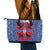 Serbia Leather Tote Bag with Royal Animal Crest and Tulip Floral Blue Background
