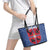 Serbia Leather Tote Bag with Royal Animal Crest and Tulip Floral Blue Background