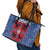 Serbia Leather Tote Bag with Royal Animal Crest and Tulip Floral Blue Background