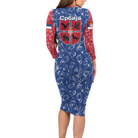Serbia Long Sleeve Bodycon Dress with Royal Animal Crest and Tulip Floral Blue Background