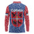 Serbia Long Sleeve Polo Shirt with Royal Animal Crest and Tulip Floral Blue Background