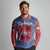 Serbia Long Sleeve Polo Shirt with Royal Animal Crest and Tulip Floral Blue Background