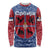 Serbia Long Sleeve Shirt with Royal Animal Crest and Tulip Floral Blue Background