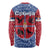 Serbia Long Sleeve Shirt with Royal Animal Crest and Tulip Floral Blue Background