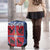 Serbia Luggage Cover with Royal Animal Crest and Tulip Floral Blue Background