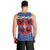 Serbia Men Tank Top with Royal Animal Crest and Tulip Floral Blue Background