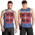 Serbia Men Tank Top with Royal Animal Crest and Tulip Floral Blue Background