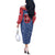Serbia Off The Shoulder Long Sleeve Dress with Royal Animal Crest and Tulip Floral Blue Background