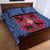 Serbia Quilt Bed Set with Royal Animal Crest and Tulip Floral Blue Background
