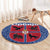 Serbia Round Carpet with Royal Animal Crest and Tulip Floral Blue Background