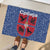 Serbia Rubber Doormat with Royal Animal Crest and Tulip Floral Blue Background