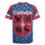 Serbia Rugby Jersey with Royal Animal Crest and Tulip Floral Blue Background