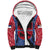 Serbia Sherpa Hoodie with Royal Animal Crest and Tulip Floral Blue Background