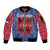 Serbia Sleeve Zip Bomber Jacket with Royal Animal Crest and Tulip Floral Blue Background