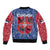 Serbia Sleeve Zip Bomber Jacket with Royal Animal Crest and Tulip Floral Blue Background