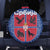 Serbia Spare Tire Cover with Royal Animal Crest and Tulip Floral Blue Background