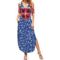 Serbia Summer Maxi Dress with Royal Animal Crest and Tulip Floral Blue Background