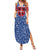 Serbia Summer Maxi Dress with Royal Animal Crest and Tulip Floral Blue Background
